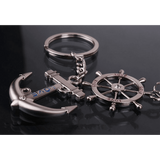 4EVER Romantic Stainless Alloy Metal Silver Nautical Steering Wheel Anchor & Love Boat Rudder Helm Couple Keychain