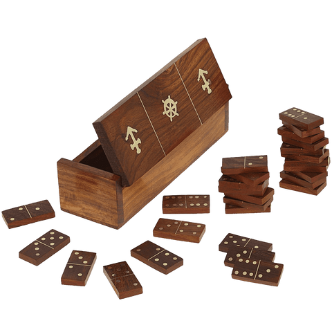 Handmade Wooden Domino Game with Nautical Storage Box - Complete Game Set