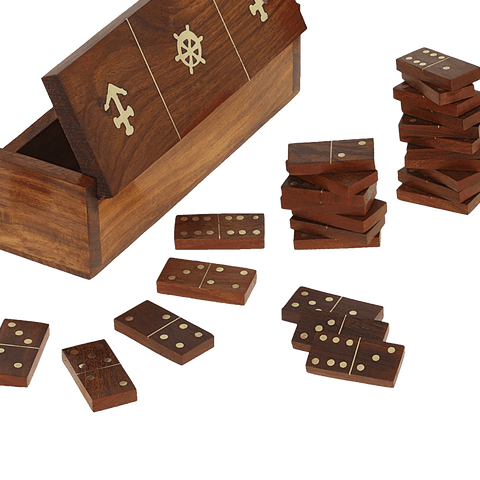 Handmade Wooden Domino Game with Nautical Storage Box - Complete Game Set