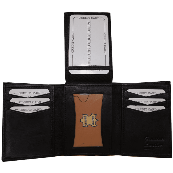 Improving Lifestyles Leather Men Tri Fold Wallet FIXED Flip Up Window ID with FREE Organza Gift Bag