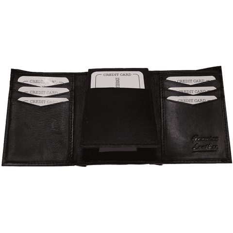 Improving Lifestyles Leather Men Tri Fold Wallet FIXED Flip Up Window ID with FREE Organza Gift Bag