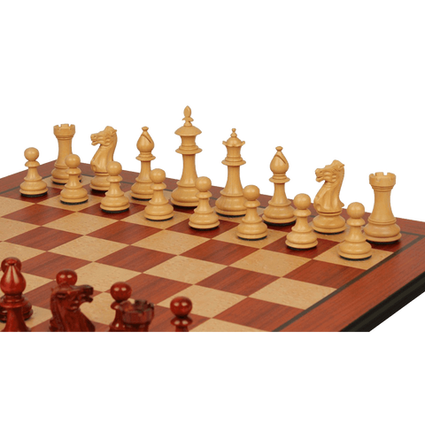 The Chess Store Royal Staunton Wood Chess Set African Padauk & Boxwood Chess Pieces with Padauk & Bird's Eye Maple Molded Chess Board