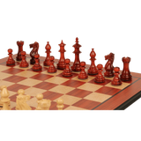 The Chess Store Royal Staunton Wood Chess Set African Padauk & Boxwood Chess Pieces with Padauk & Bird's Eye Maple Molded Chess Board